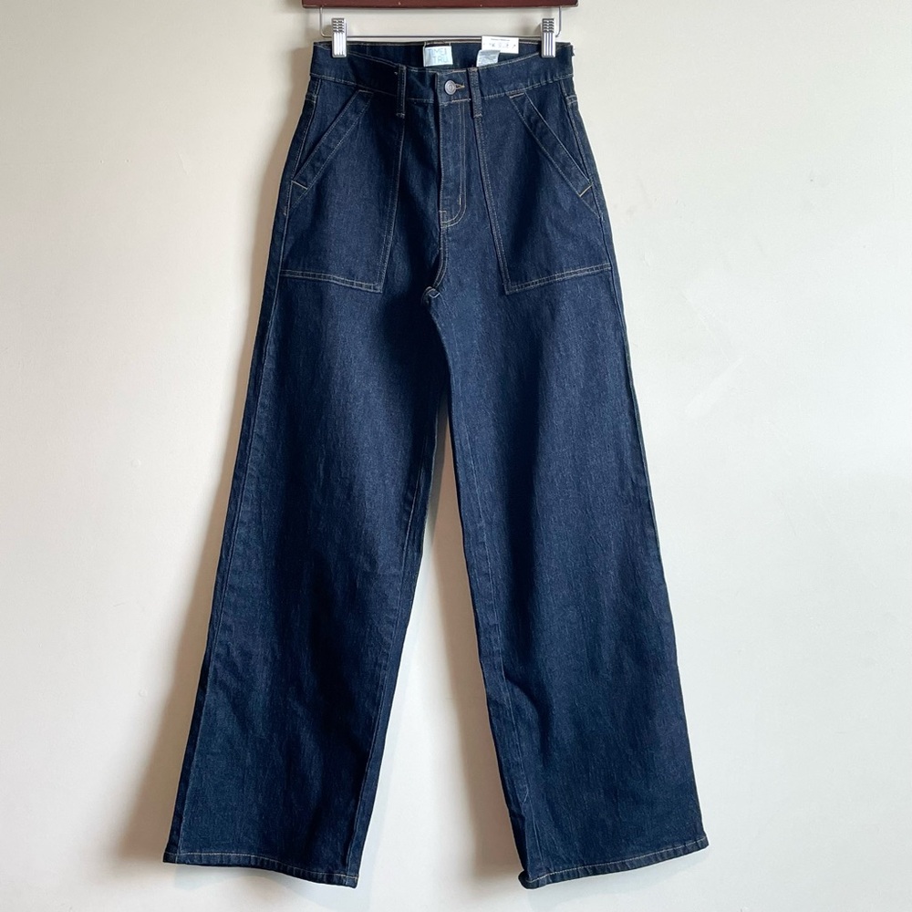 NWT Time and Tru Dark Blue Cotton Blend Wide Leg High Rise Jeans Sz 2